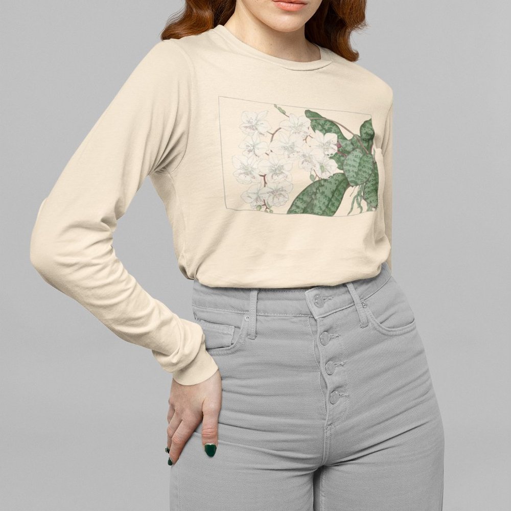Japanese Moth Orchids VTG Ukyio-e Print Long Sleeve Graphic Tee T-shirt S M L XL